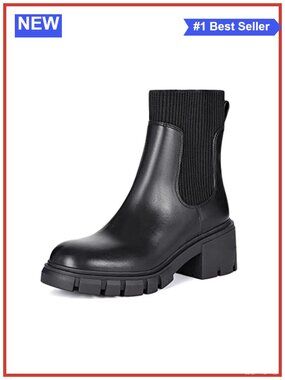Chunky Platform Chelsea Ankle Boots PU Suede Block Heel Booties